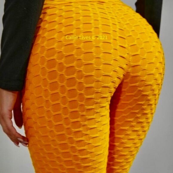 New Mix Brazillian Leggings Women's 2XL Mustard Yellow Textured Workout Soft New - Picture 13 of 13